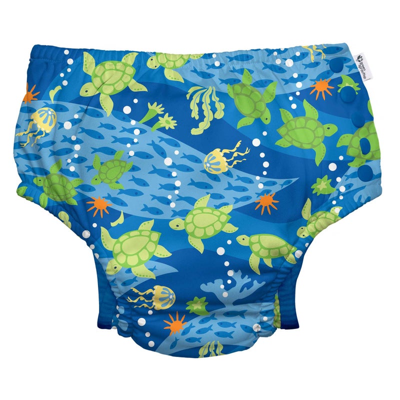 green sprouts Boys' Snap Reusable Absorbent Swimsuit Diaper, Royal Blue Turtle Journey, 24 M - Image 1